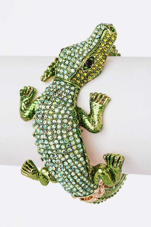 Crocodile Crystal Statement Bangle Green Rhinestone