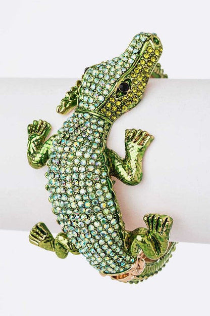 Crocodile Crystal Statement Bangle Green Rhinestone