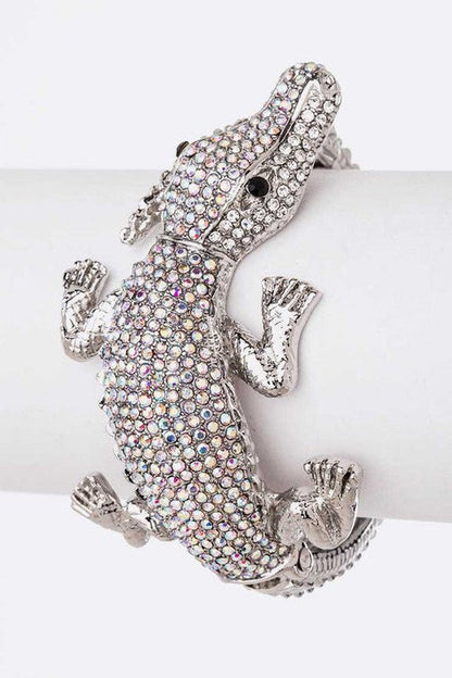 Crocodile Crystal Statement Bangle Green Rhinestone
