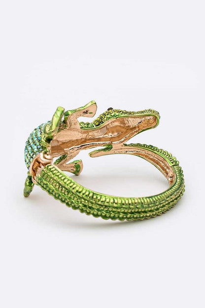 Crocodile Crystal Statement Bangle Green Rhinestone