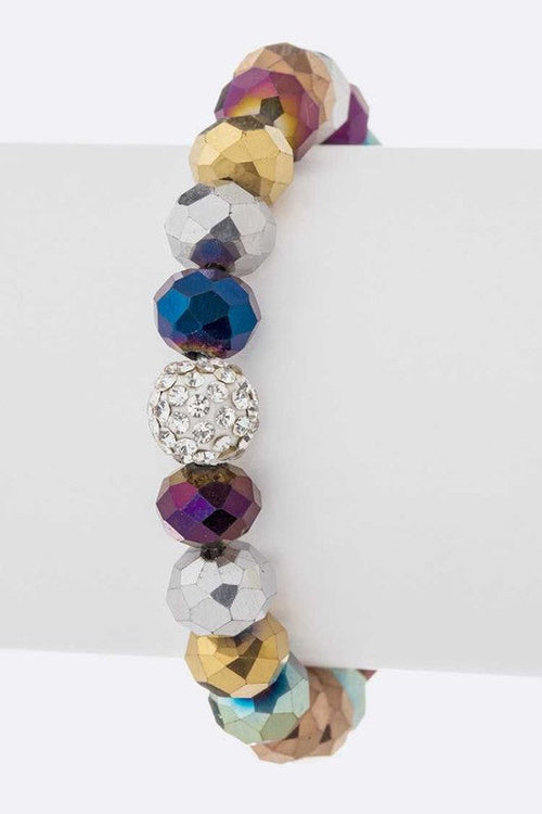 Crystal Bead Stretch Bracelet Set Multi Color Sparkle