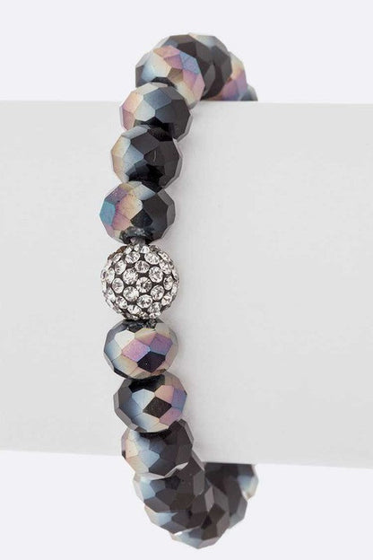Crystal Bead Stretch Bracelet Set With Rhinestone Accent