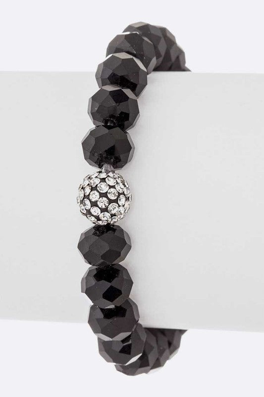 Crystal Bead Stretch Bracelet Set With Rhinestone Accent