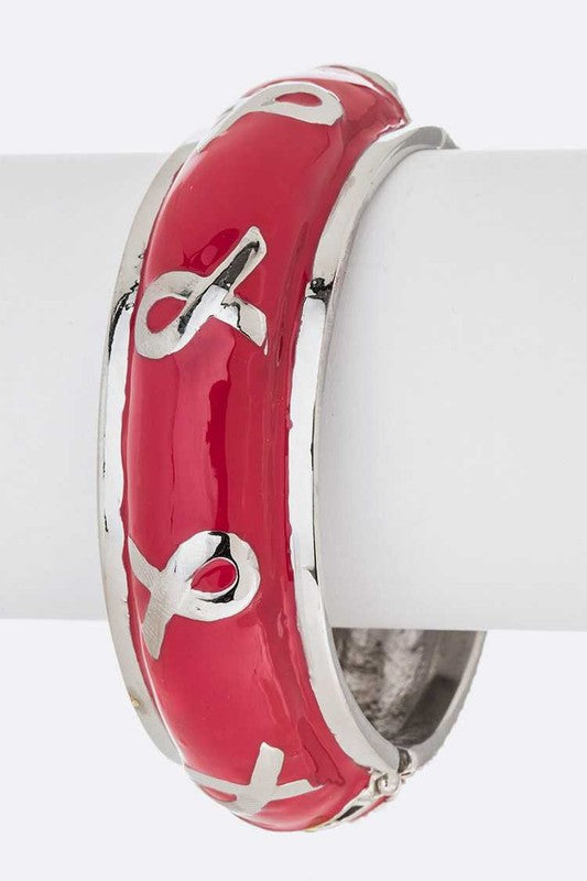 Crystal Enamel Ribbon Hinge Bangle For Women Bracelet