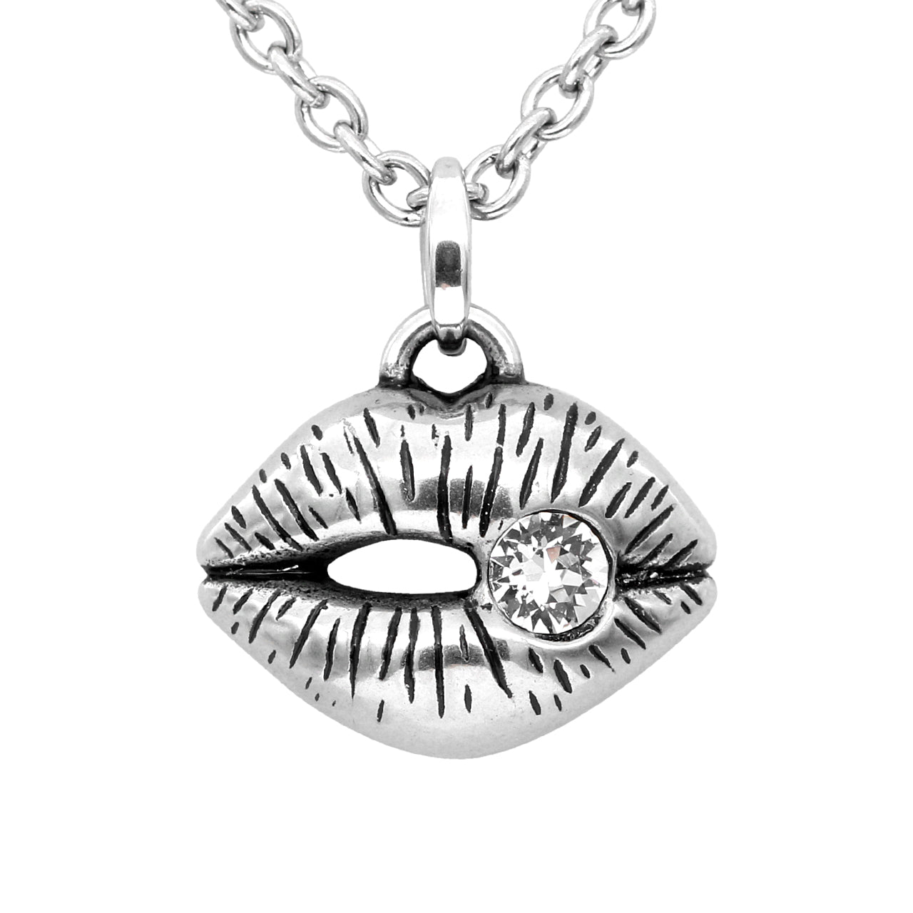 Crystal Lips Pendant Necklace Sterling Silver Accent