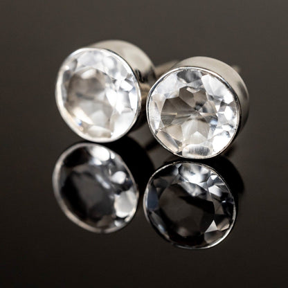 Crystal Quartz 8mm Round Stud Earrings Sterling Post