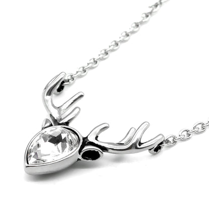 Crystal Reindeer Necklace Silver Holiday Pendant Sparkle