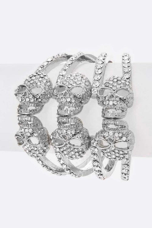 Crystal Skull Hinge Bangle Rhinestone Bracelet Gold