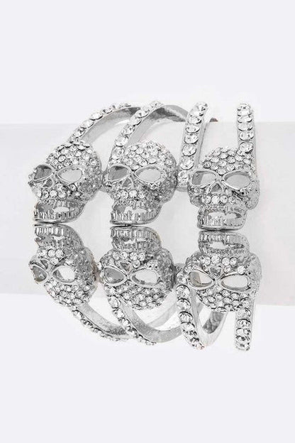 Crystal Skull Hinge Bangle Rhinestone Bracelet Gold