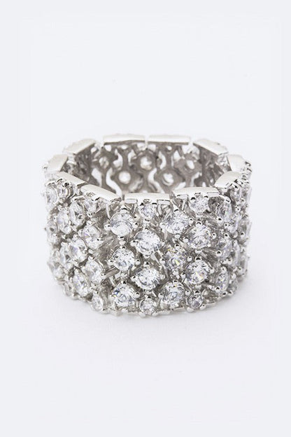 Cubic Zirconia Wide Statement Ring Sparkling Pave Band