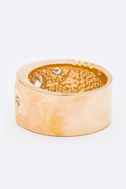 CZ Engraved Textured Gold Band Ring For Women Jewelry