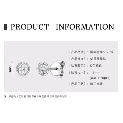 D-Color Moissanite Round Stud Earrings 925 Sterling Silver For Women Party