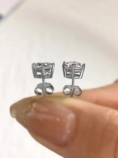 D Color Moissanite Stud Earrings 0.1-2ct Certified Lab Created 925 Sterling