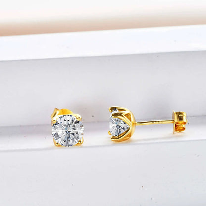 D Color Moissanite Stud Earrings 925 Sterling Silver 18K Gold Plated for Women