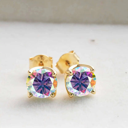 D Color Moissanite Stud Earrings 925 Sterling Silver 18K Gold Plated for Women