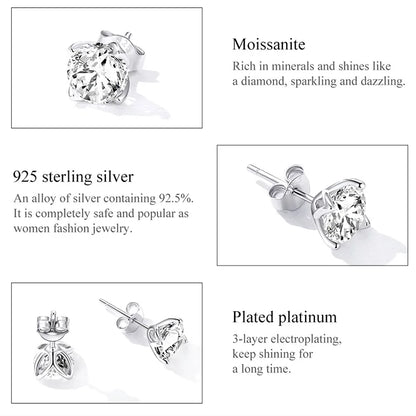D Color VVS1 1ct Moissanite Stud Earrings 925 Sterling Silver Wedding Gift
