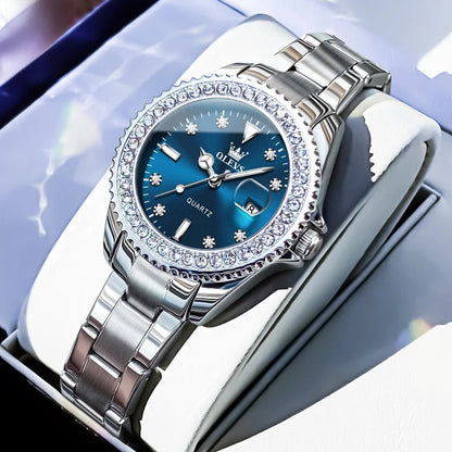 Women's Sunray Dial Zircon Bezel Steel Quartz Watch