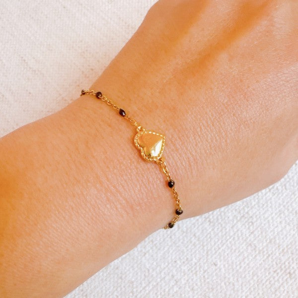 Dainty Heart Chain Bracelet With Color Dot Beads Gold