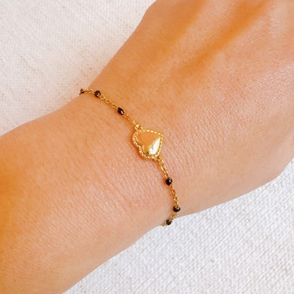 Dainty Heart Chain Bracelet With Color Dot Beads Gold