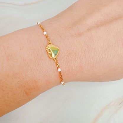 Dainty Heart Chain Bracelet With Color Dot Beads Gold