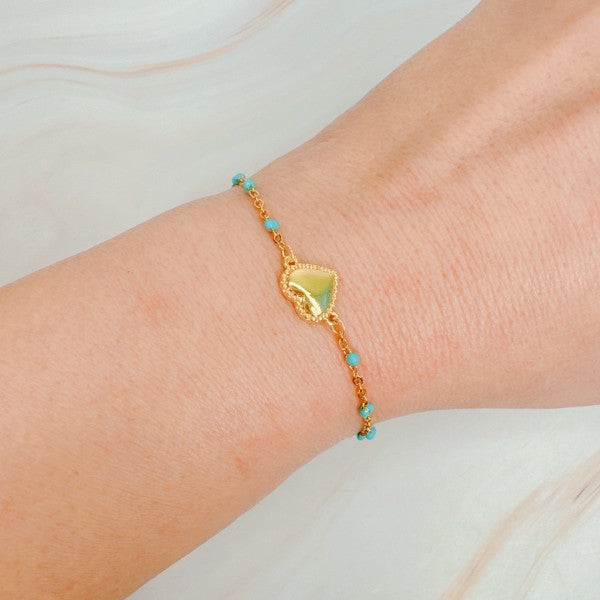 Dainty Heart Chain Bracelet With Color Dot Beads Gold