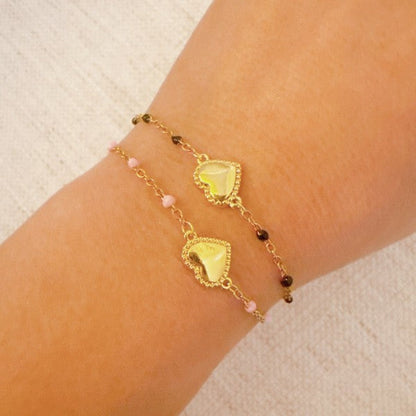 Dainty Heart Chain Bracelet With Color Dot Beads Gold