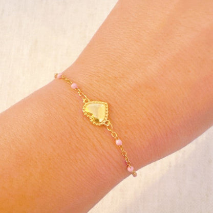 Dainty Heart Chain Bracelet With Color Dot Beads Gold