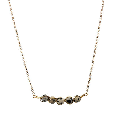 Dalmatian Jasper Wire Wrapped Pod Necklace 18 Inch Gold