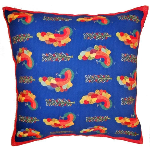 Dancing Peacock Cushion Cover Embroidered Cotton Pillow