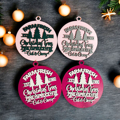 Farm Fresh Wooden Christmas Tree Ornament - Vintage Farmhouse Rustic Tree Trio