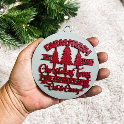 Farm Fresh Wooden Christmas Tree Ornament - Vintage Farmhouse Rustic Tree Trio