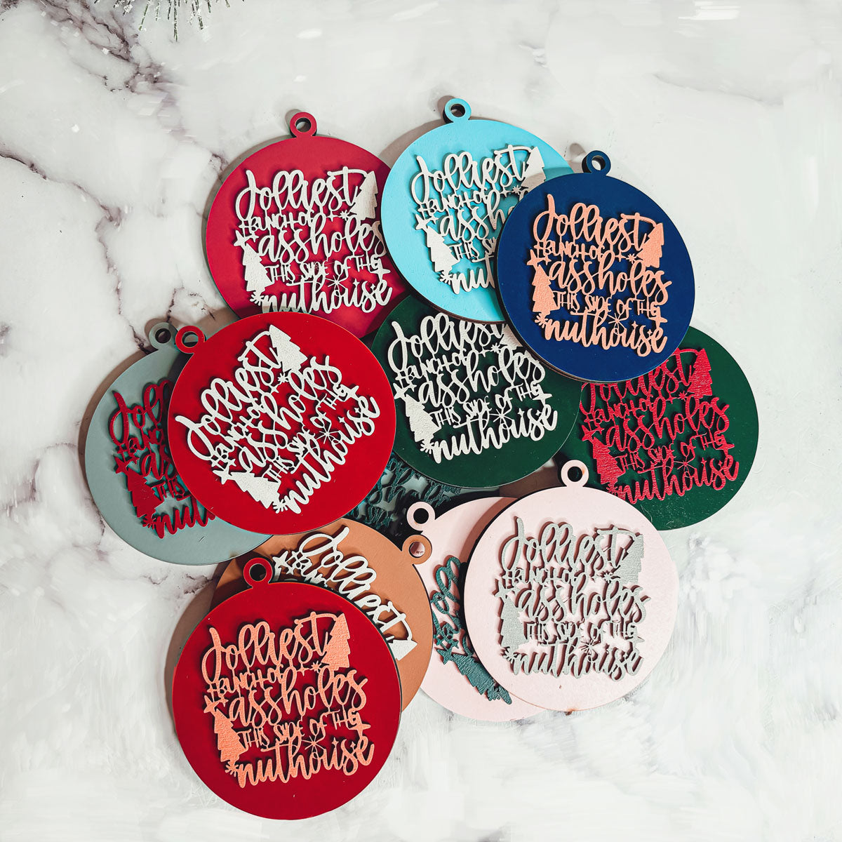Funny Sarcastic Christmas Ornament Wooden Jolliest Bunch 12 Colors Holiday Gift