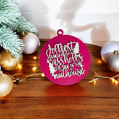Funny Sarcastic Christmas Ornament Wooden Jolliest Bunch 12 Colors Holiday Gift