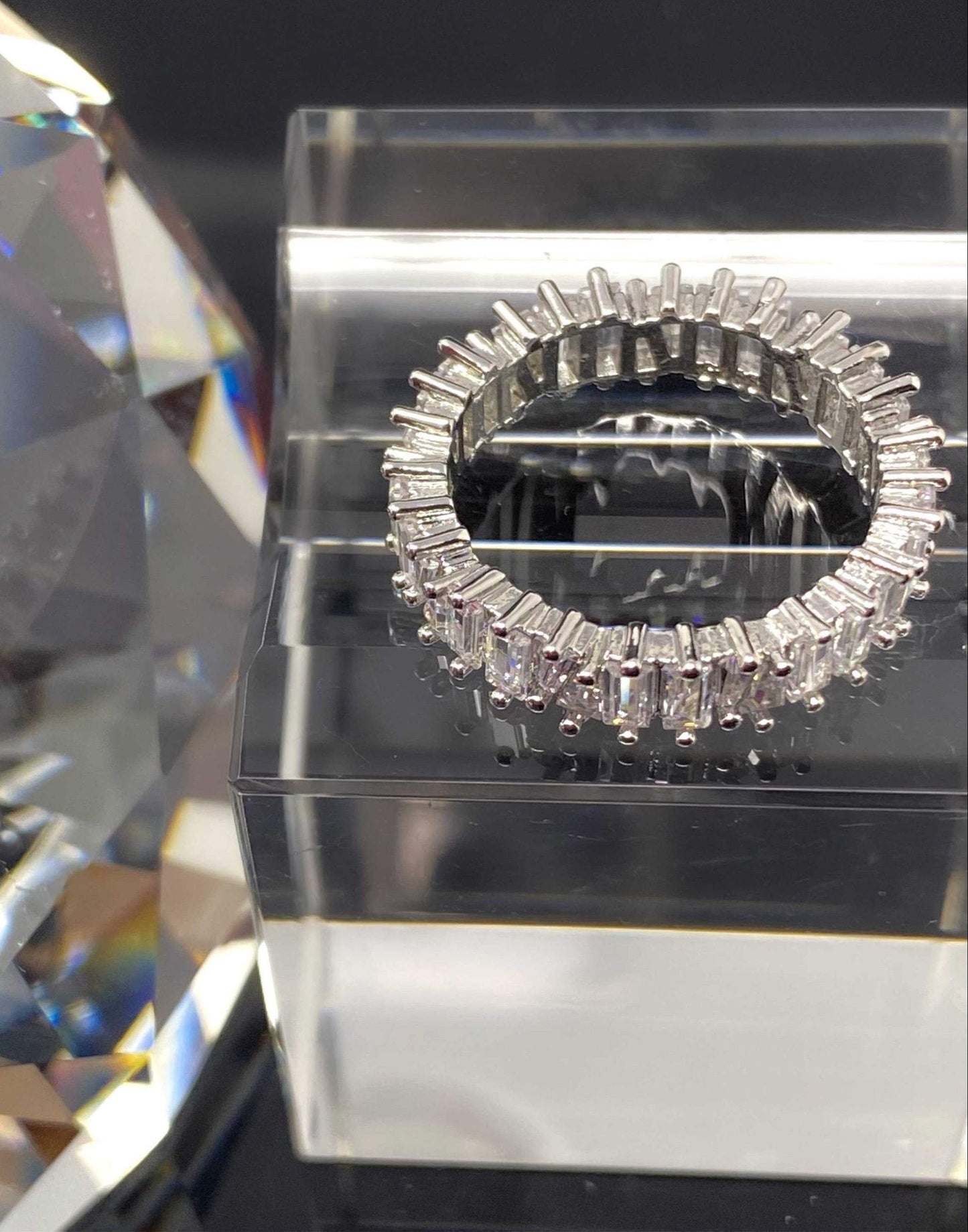 Diamond Baguette Eternity Ring Sterling Silver Band