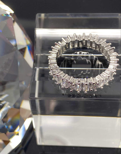 Diamond Baguette Eternity Ring Sterling Silver Band