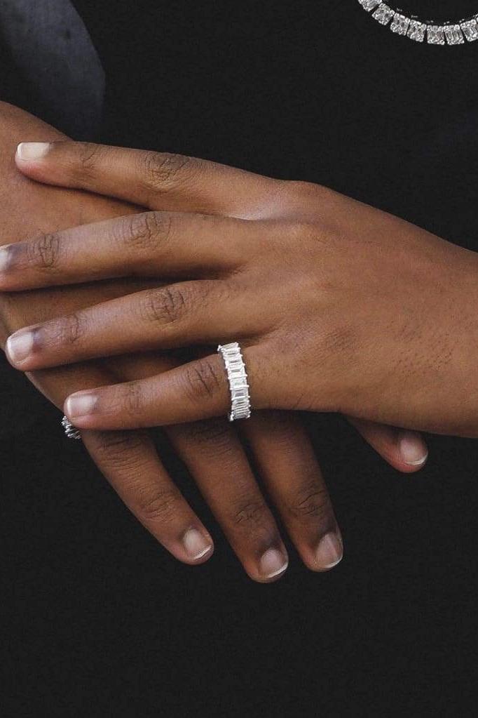 Diamond Baguette Eternity Ring Sterling Silver Band