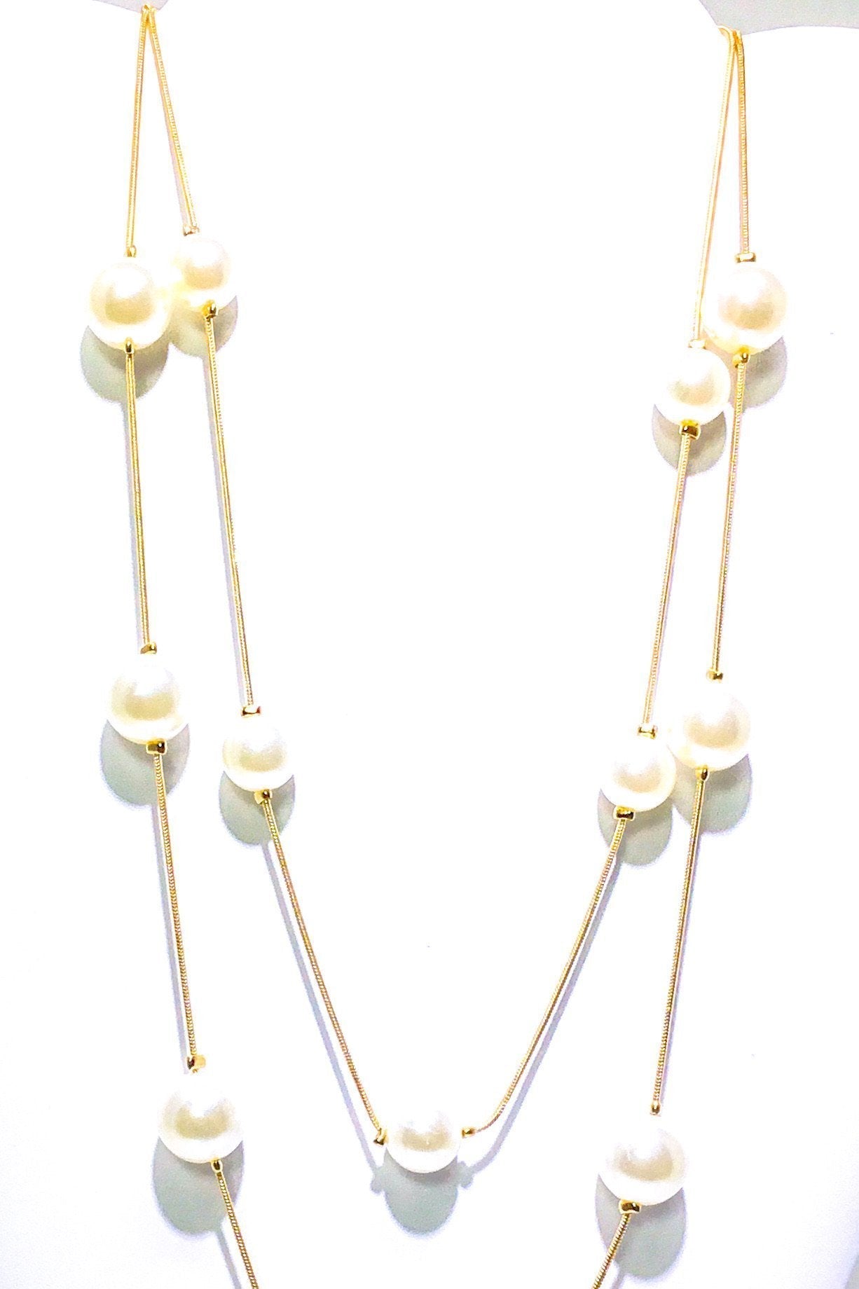 Double Strand Pearl Necklace Faith Pendant Layered Gold