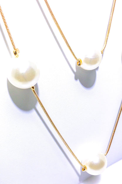 Double Strand Pearl Necklace Faith Pendant Layered Gold