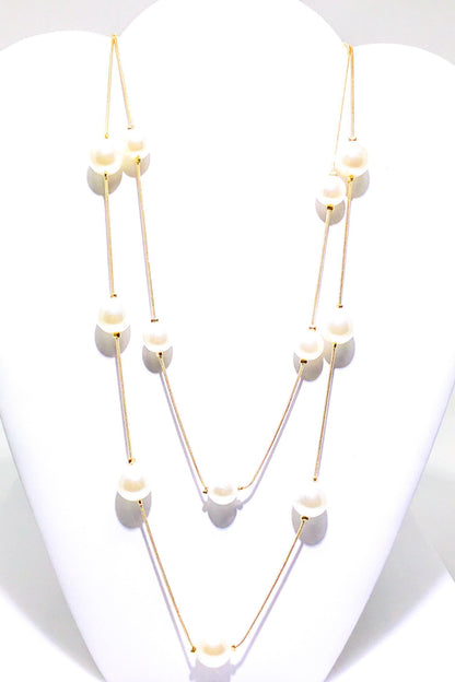Double Strand Pearl Necklace Faith Pendant Layered Gold