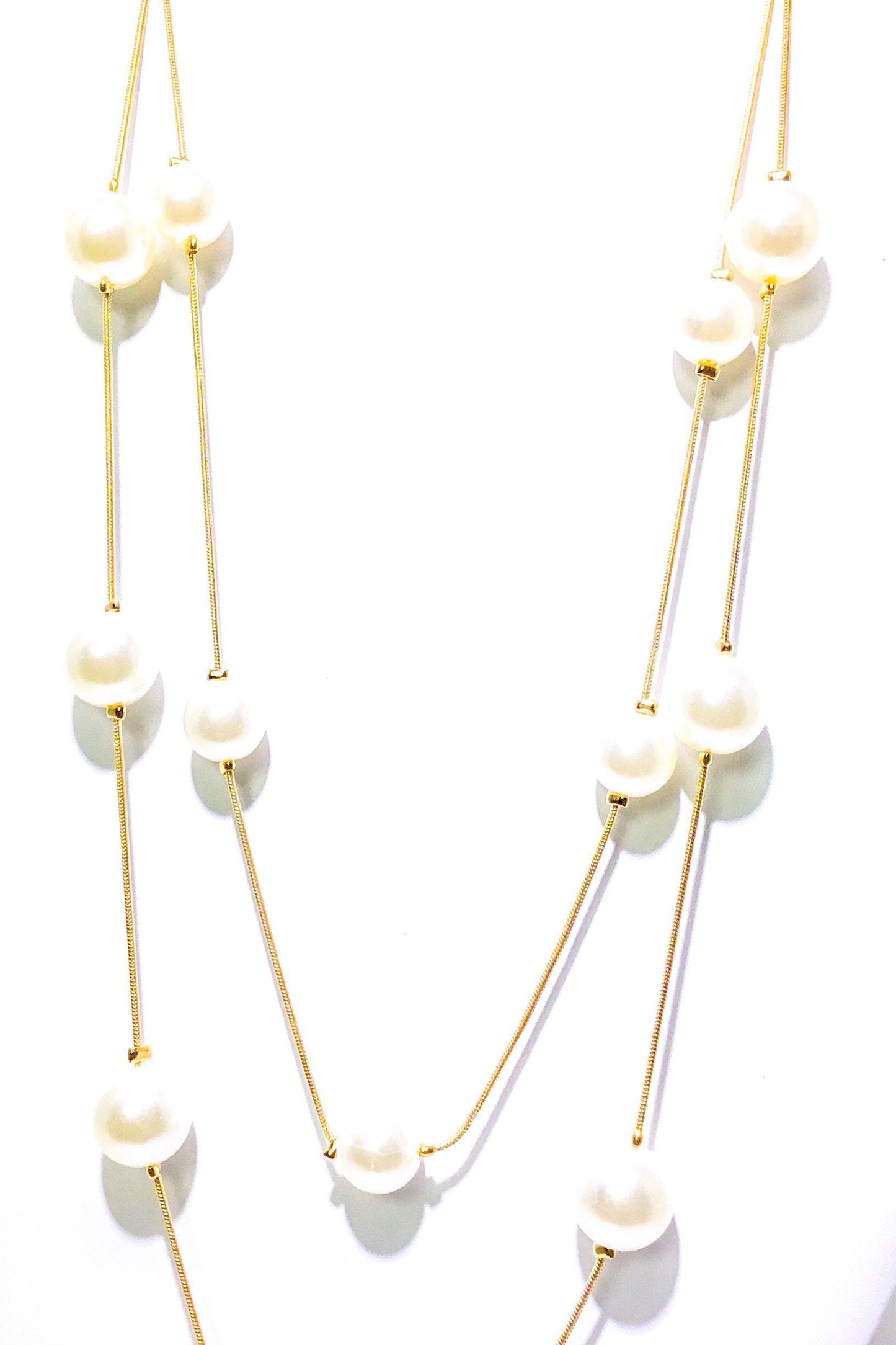Double Strand Pearl Necklace Faith Pendant Layered Gold
