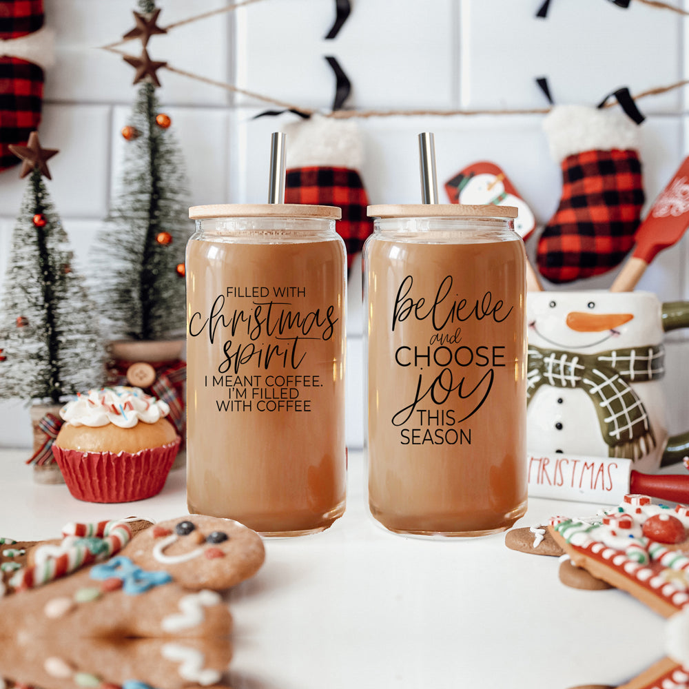 17oz Glass Tumbler With Bamboo Lid, 2 Steel Straws And Cleaner - Believe Joy