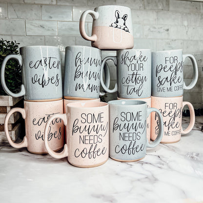 Easter Spring Ceramic Coffee Mug 16oz Pastel Blue Pink Large Tan Base Gift