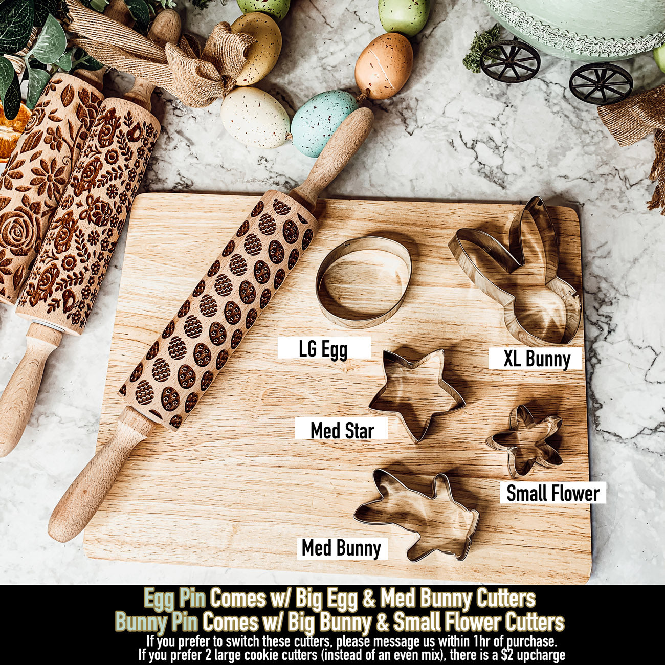Easter Spring Rolling Pins for Kids and Bakers - Embossed Cookie Dough Pins
