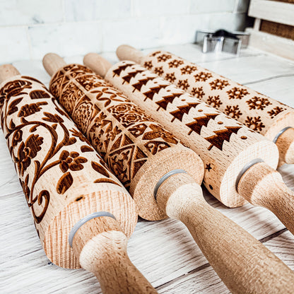 Easter Spring Rolling Pins for Kids and Bakers - Embossed Cookie Dough Pins