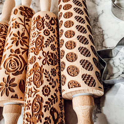 Easter Spring Rolling Pins for Kids and Bakers - Embossed Cookie Dough Pins