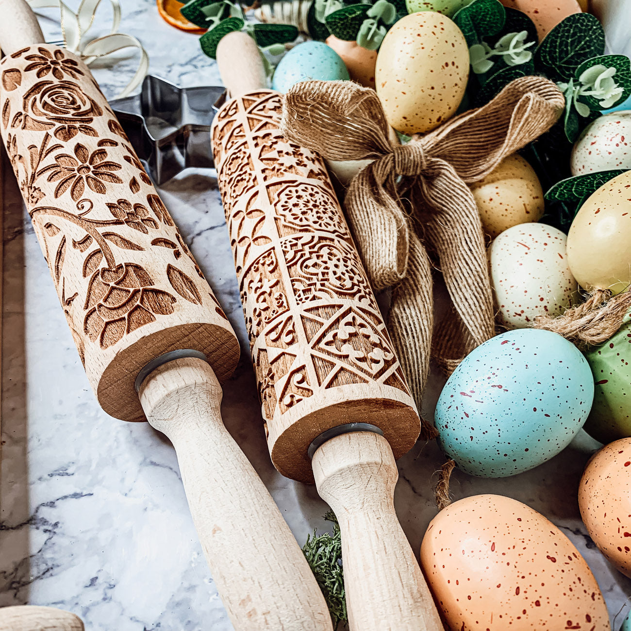 Easter Spring Rolling Pins for Kids and Bakers - Embossed Cookie Dough Pins