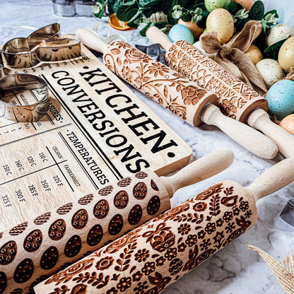 Easter Spring Rolling Pins for Kids and Bakers - Embossed Cookie Dough Pins