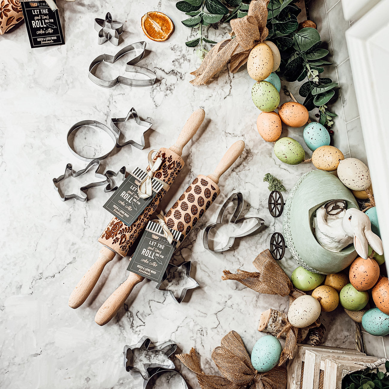 Easter Spring Rolling Pins for Kids and Bakers - Embossed Cookie Dough Pins