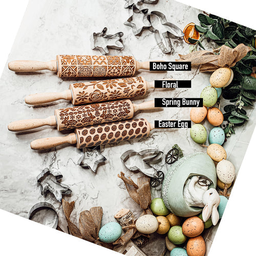Easter Spring Rolling Pins for Kids and Bakers - Embossed Cookie Dough Pins
