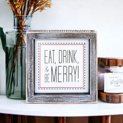 Eat Drink Merry 5 Inch Wood Sign Holiday Kitchen Wall Decor Rustic Christmas Home Accent